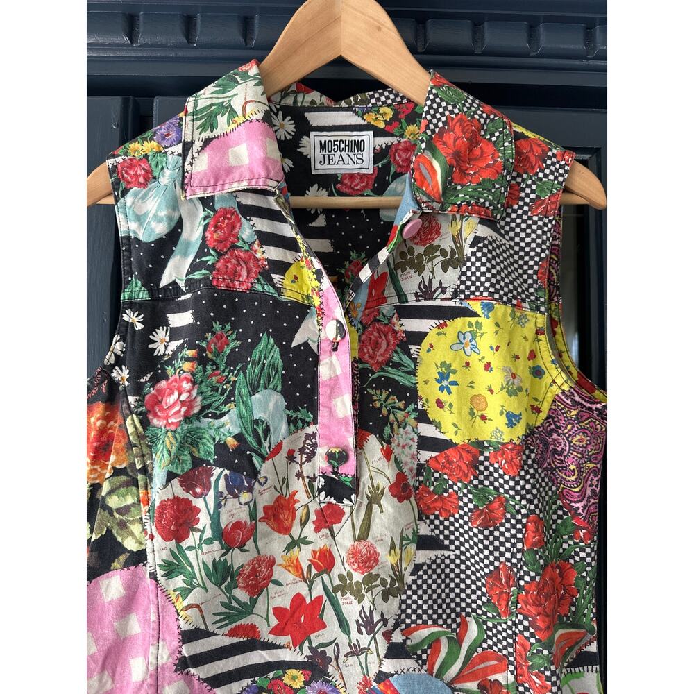 Moschino Jeans Patchwork Heart Print Mini Dress Multicolor IT 46 US 12 8 - Picture 3 of 9